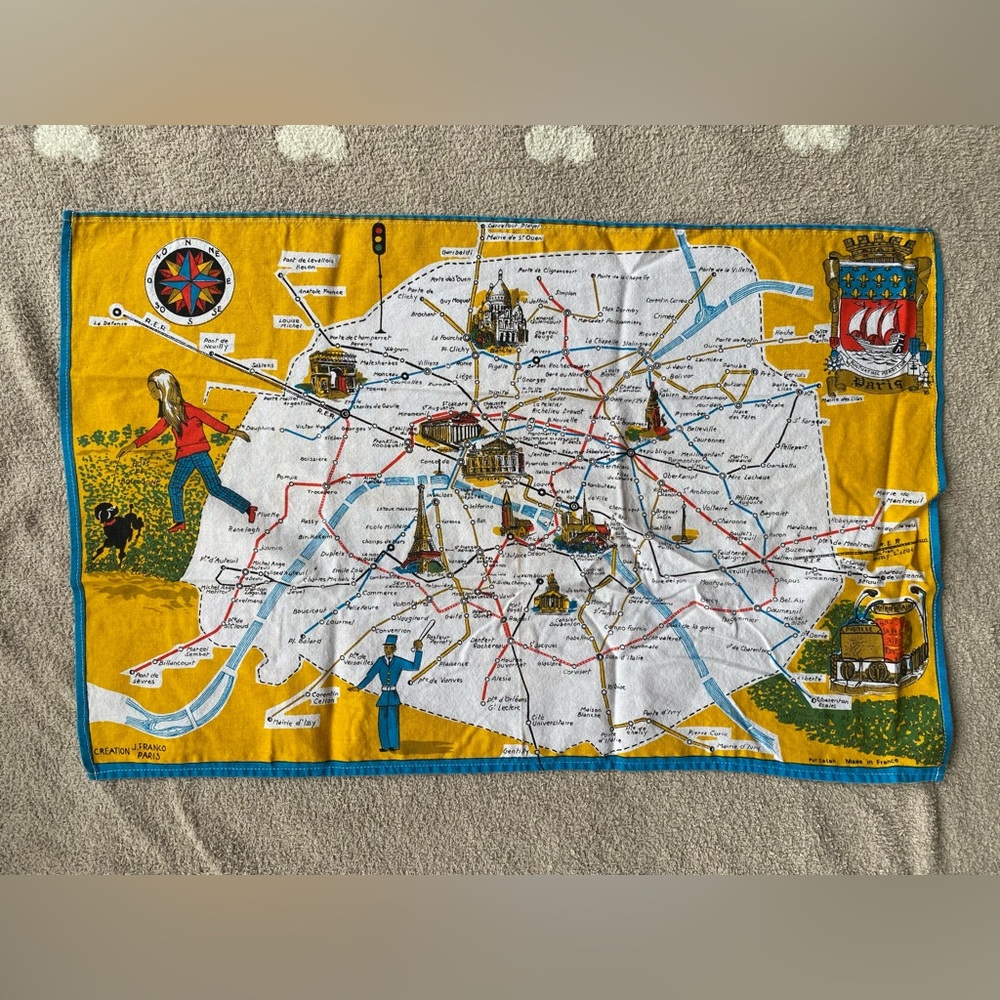 Vintage Made in France Creation J. Franco Paris tea towel